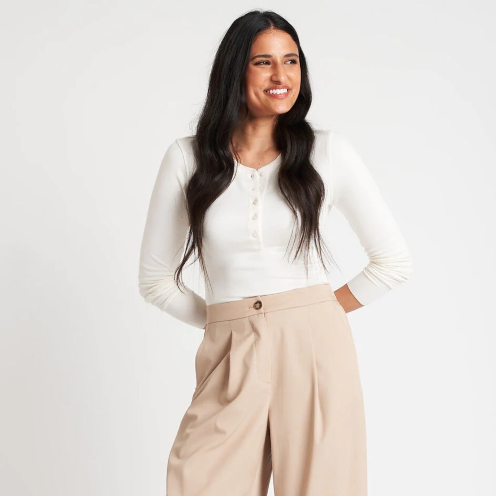 Kit + Ace Brushed Henley Long Sleeve Tee | Colour Bone White | Size Large